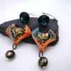 teal and orange pyrite earrings