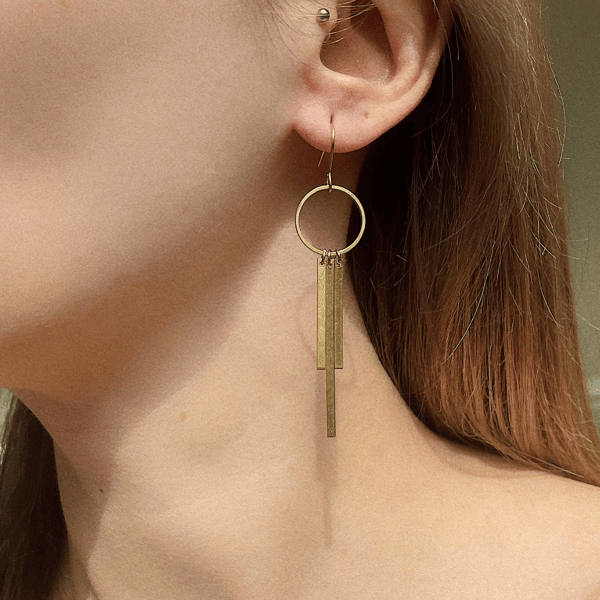 Long art deco style brass earrings, dangle earrings, gold brass jewellery