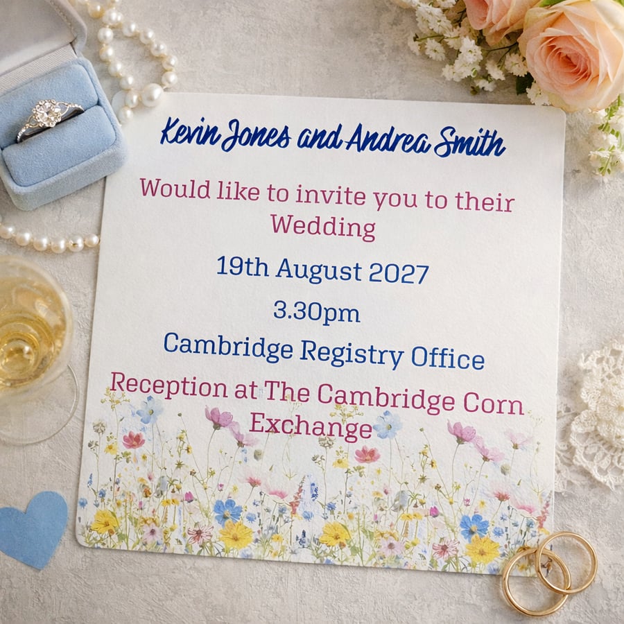 Wildflower Wedding Invitation Set with RSVP, Details & Handmade Envelopes