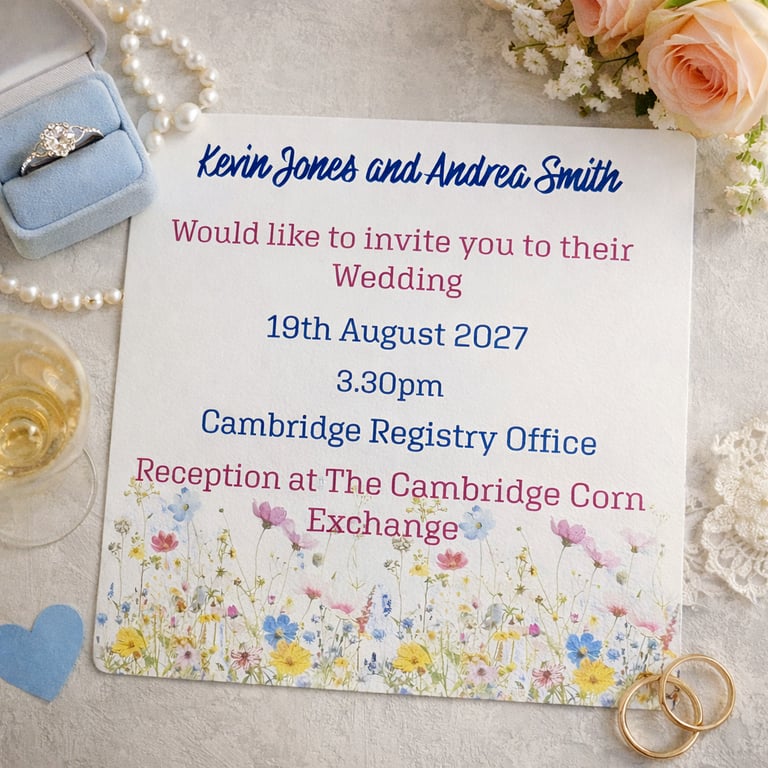 Wildflower Wedding Invitation Set with RSVP, Details & Handmade Envelopes