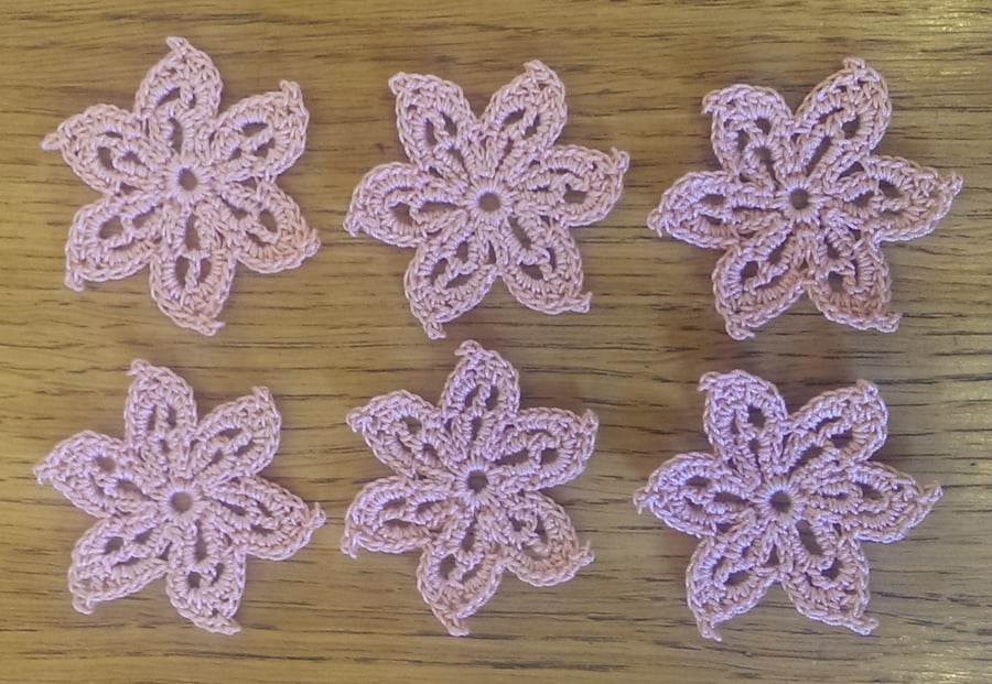 IDEAL FOR CRAFT PROJECTS - 6 PINK COTTON FLOWERS - 5cm ACROSS