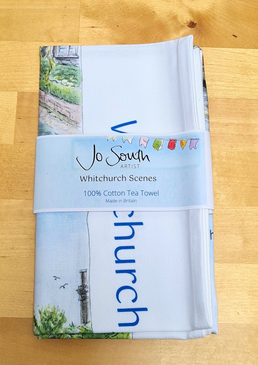 Whitchurch Scenes 100% Cotton Tea Towel - watercolour painting scenes