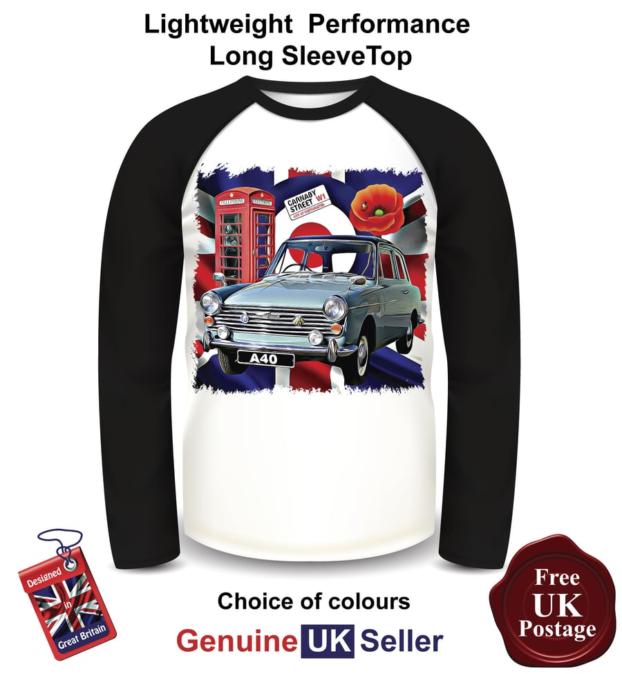 Austin A40 Farina T Shirt, Long Sleeve Men's Top, Austin A40 Baseball Top,