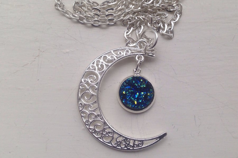 Crescent Druzy Moon Necklace
