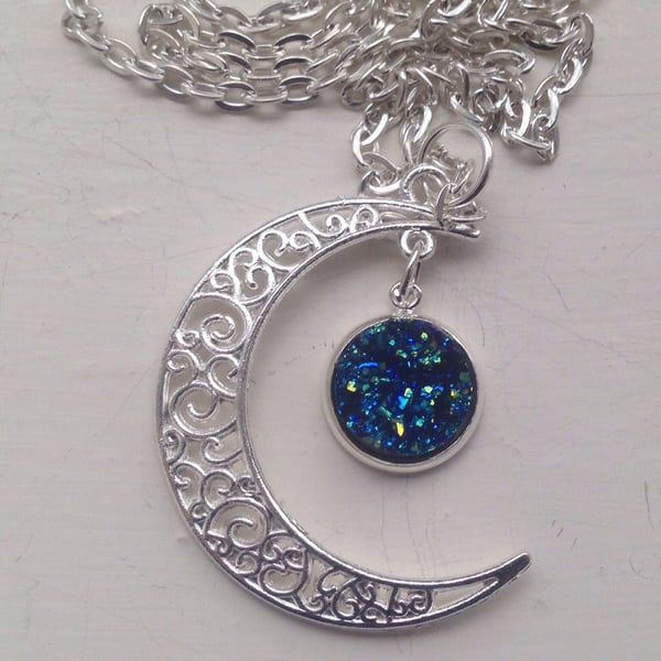 Crescent Druzy Moon Necklace