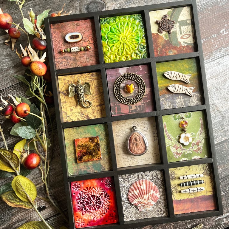 Mixed media assemblage, boho home decor, quirky housewarming gift