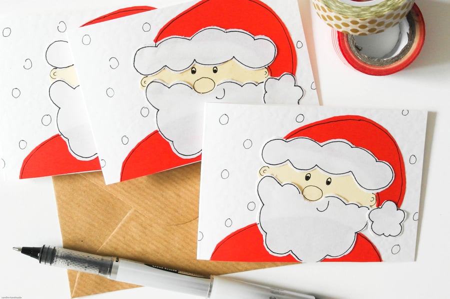 Handmade cute Father Christmas card pack,Santa Claus mutipack of Christmas cards