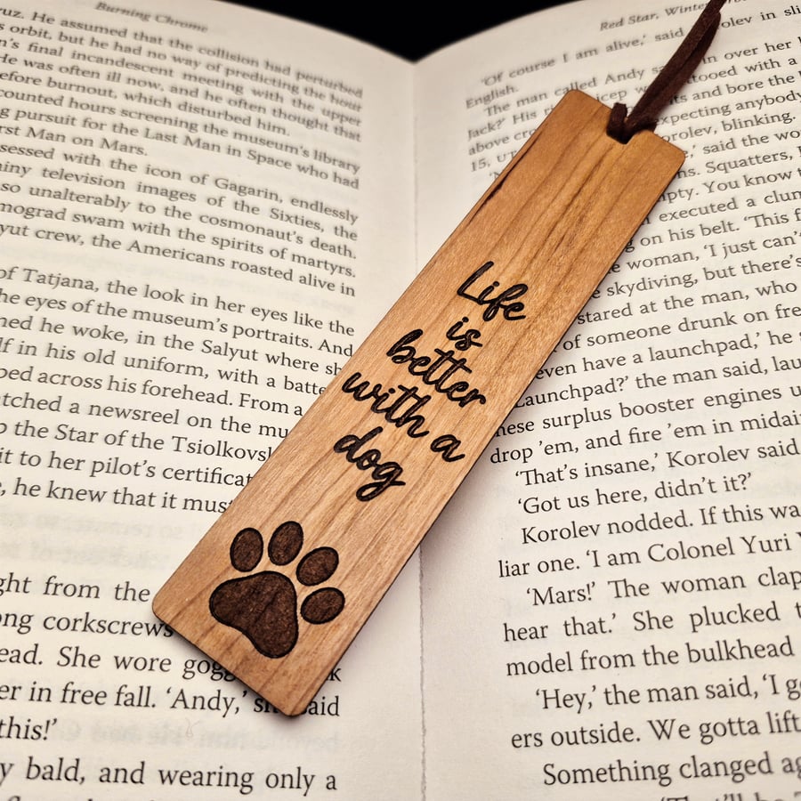 Life Is Better With A Dog Wooden Bookmark - Laser Engraved Dog Owner Gift