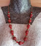 Red and gold polymer clay necklace - Image 1