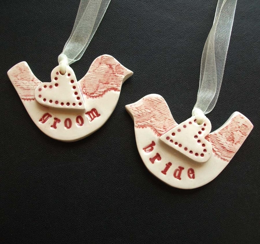 Cute little Bride and Groom ceramic birds