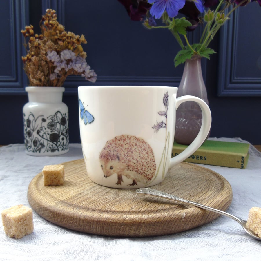 Hedgehog and Bluebell fine bone china mug