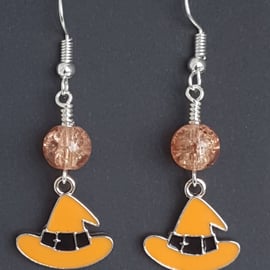 Gorgeous Orange Witches Hat Earrings.