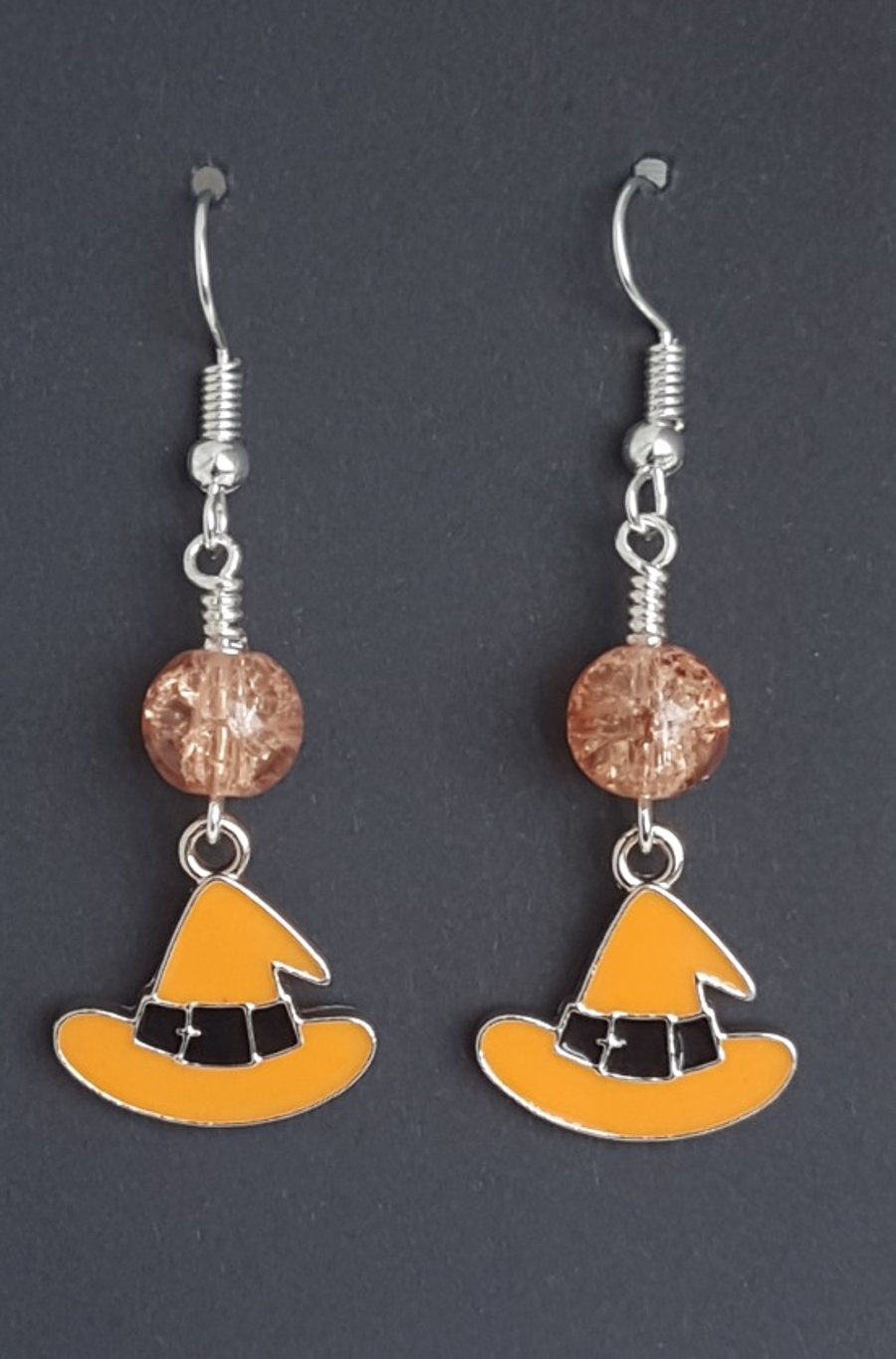 Gorgeous Orange Witches Hat Earrings.
