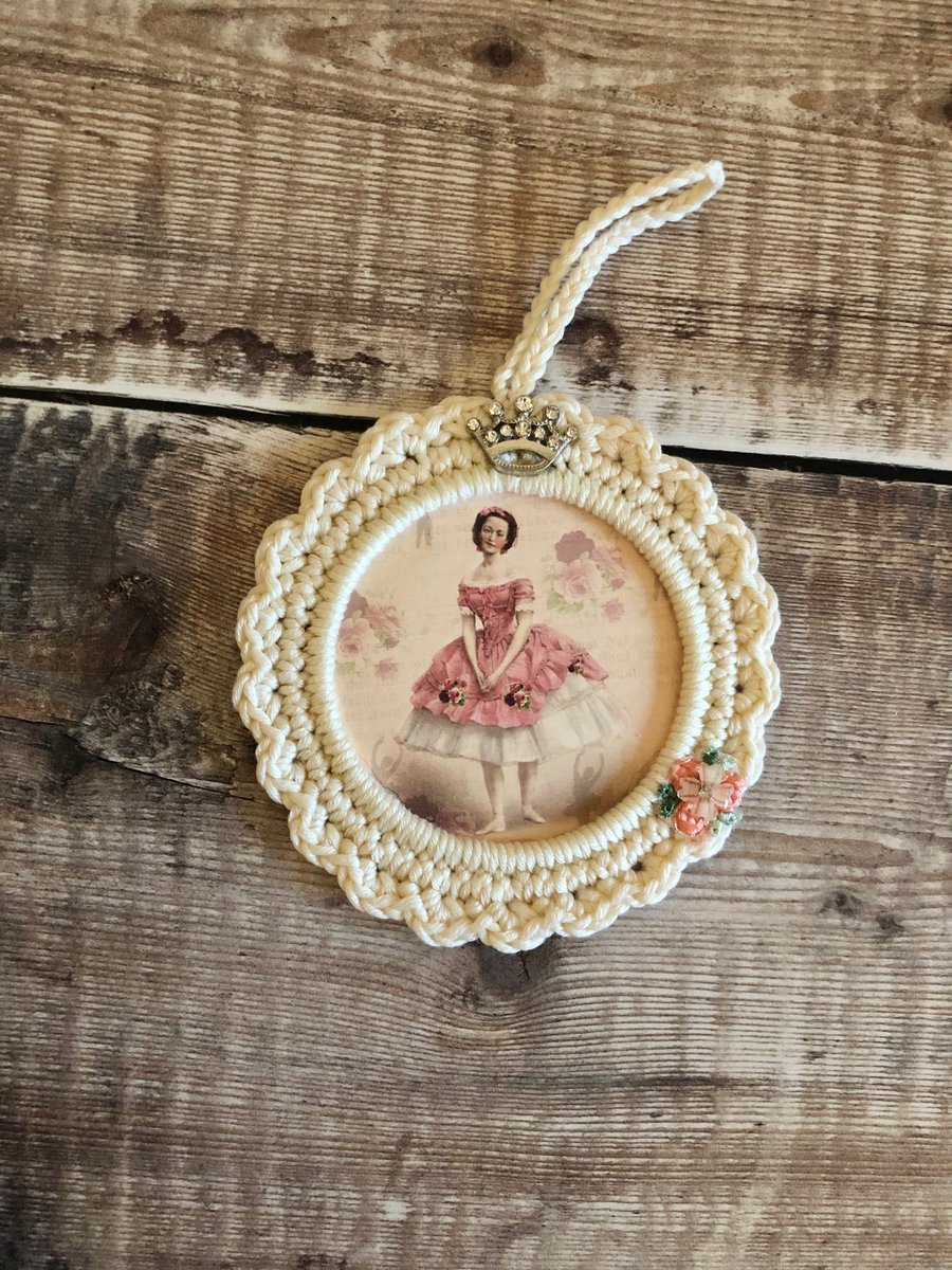 Shabby Chic ballerina hand crocheted frame 