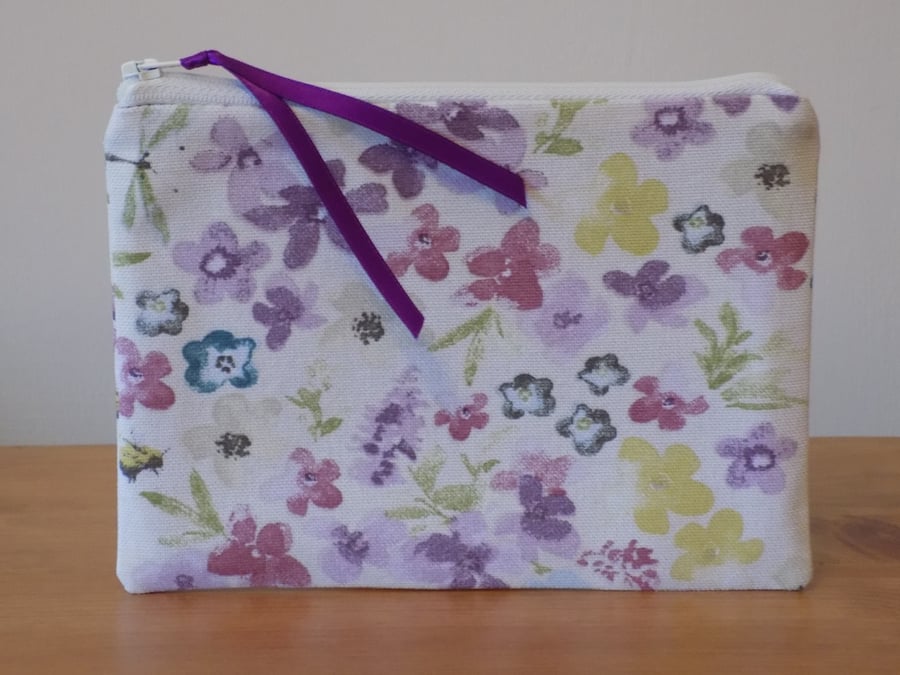 'Spring Flowers' Floral Fabric Storage Pouch, Small Make Up Bag, Cosmetics Case