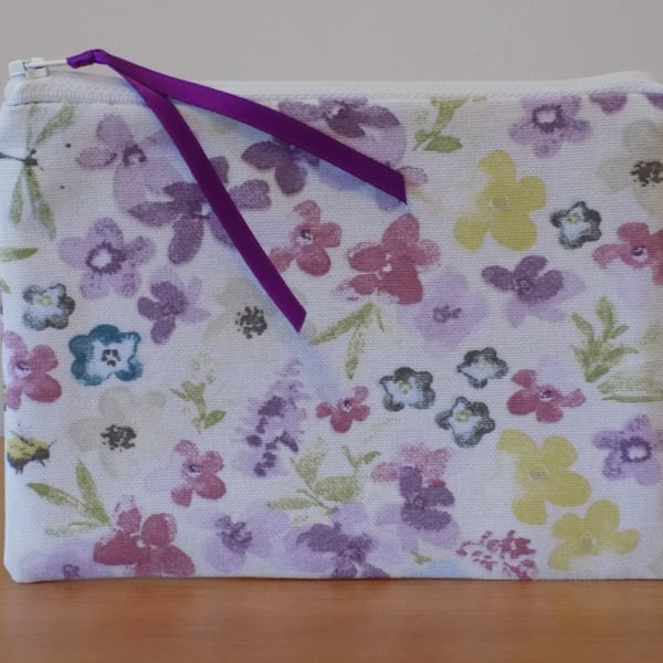 'Spring Flowers' Floral Fabric Storage Pouch, Small Make Up Bag, Cosmetics Case
