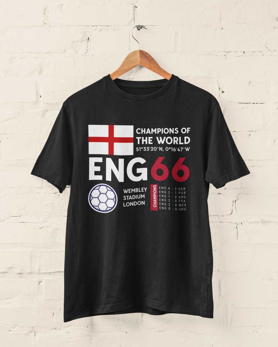 Retro Football T Shirt England 1966 Champions Of The World cup winners soccer