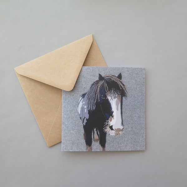 Shire horse card, printed on recycled card, blank