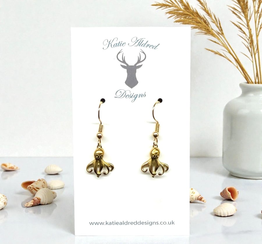 Charm Earrings - Gold Octopus