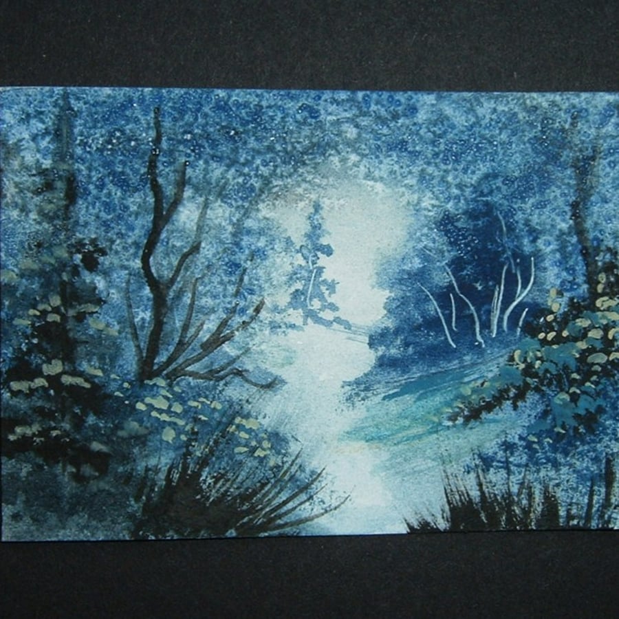 woodland art painting aceo original ref 223