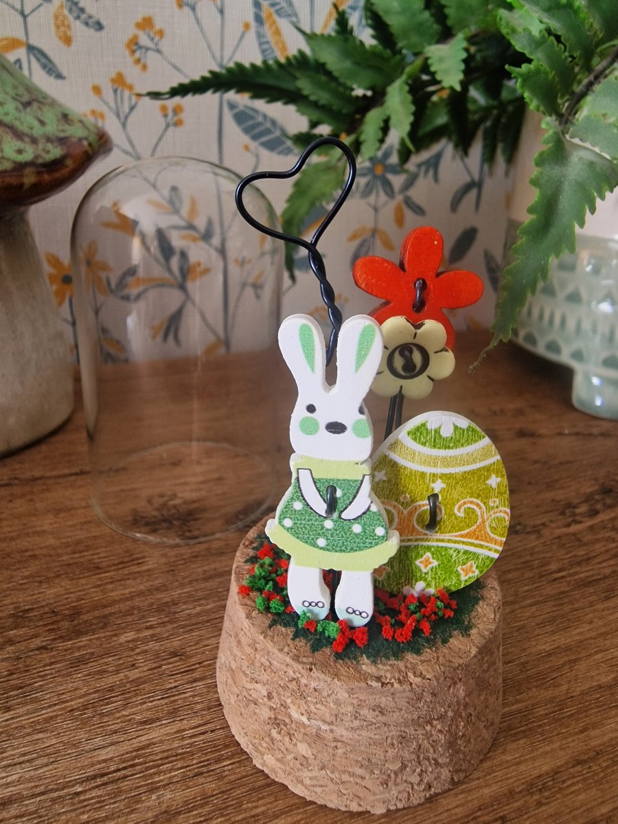 Glass dome with Easter Egg & bunny scene whimsical garden