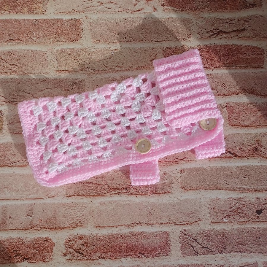 Crochet jacket for small dog, pink white granny square pet sweater 