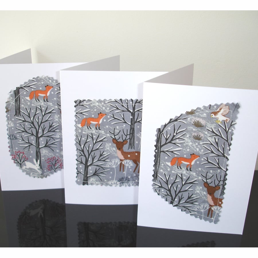 Pack of Three Woodland Blank Greetings Cards Notelets Deer Fox Owl x 3