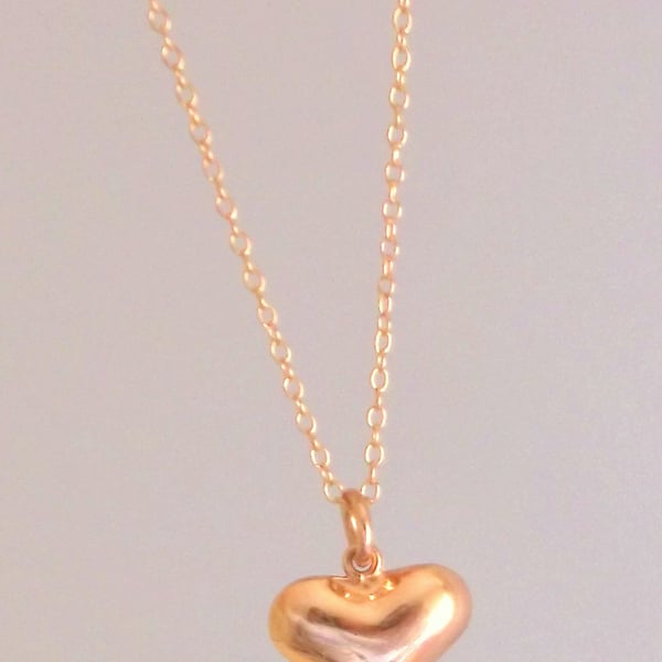 Rose Gold Vermeil Puffed Heart Pendant.