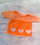 Hand Knitted Tangerine Dress with White Heart Decoration, Baby Girl's Dress - Image 9