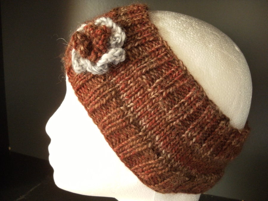 Flowered Headband in terracotta browns 100% Wool