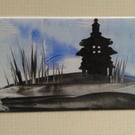 Chinese building miniature original encaustic art painting 