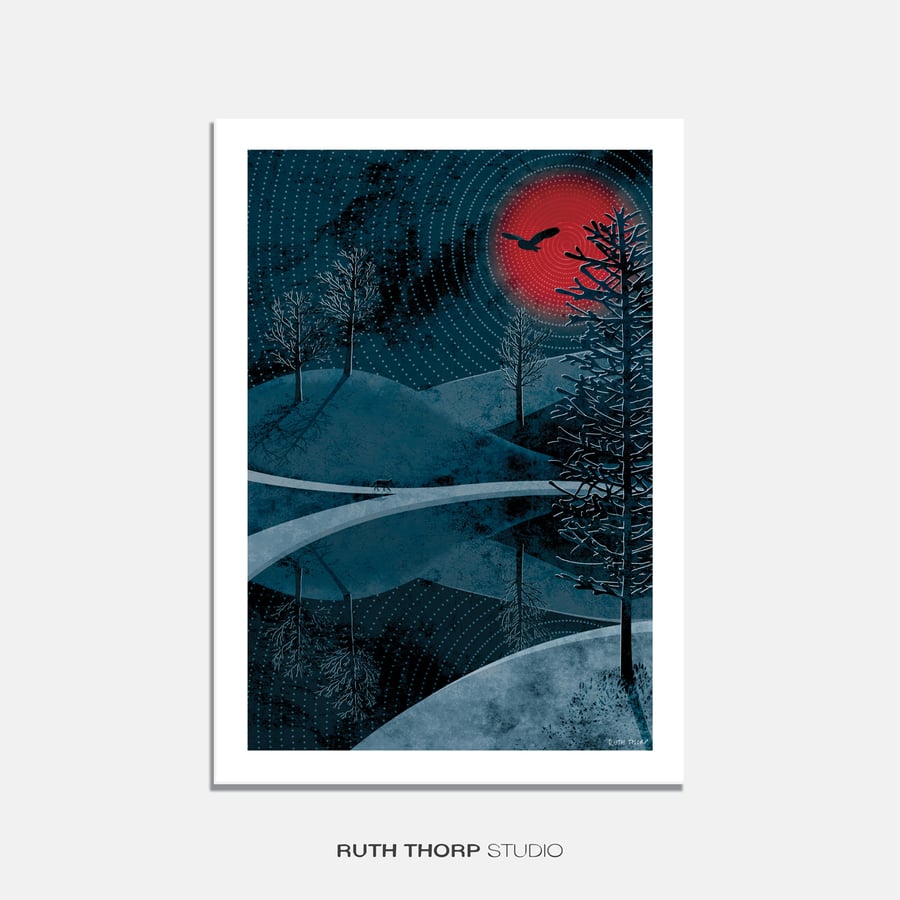 Midnight Sun Illustrated Art Print - Folksy
