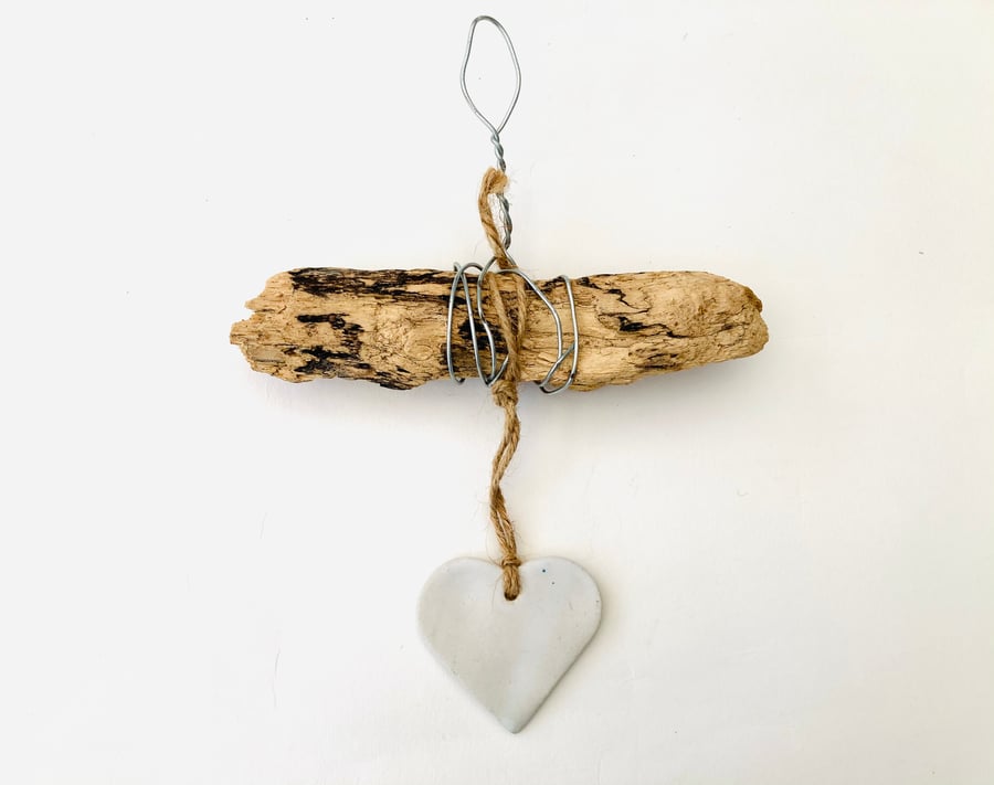 Handmade Driftwood, Loveheart hanger, pottery, gift idea, birthday, home decor, 