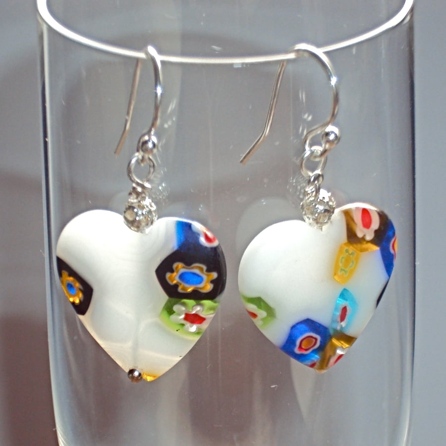 Millefiori heart earrings