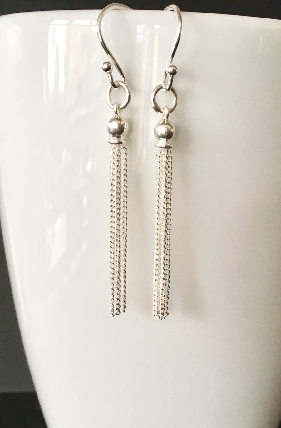 Sterling Silver Long Tassel Chain Earrings