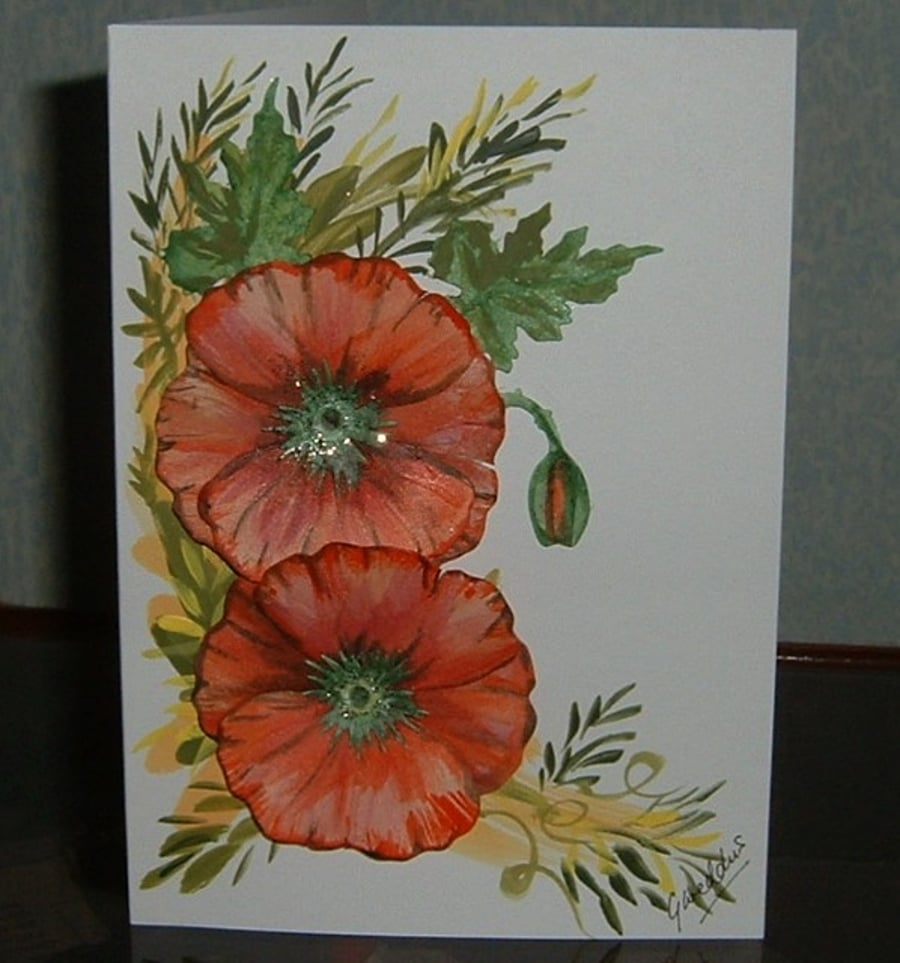 Hand Painted poppies greetings card (Ref 692)