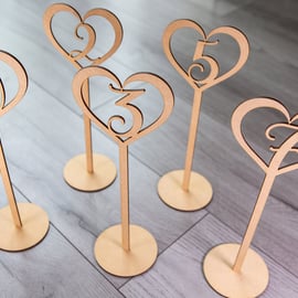 Wedding Heart Table Numbers Wood - Rustic Table Number Wooden Natural Finish