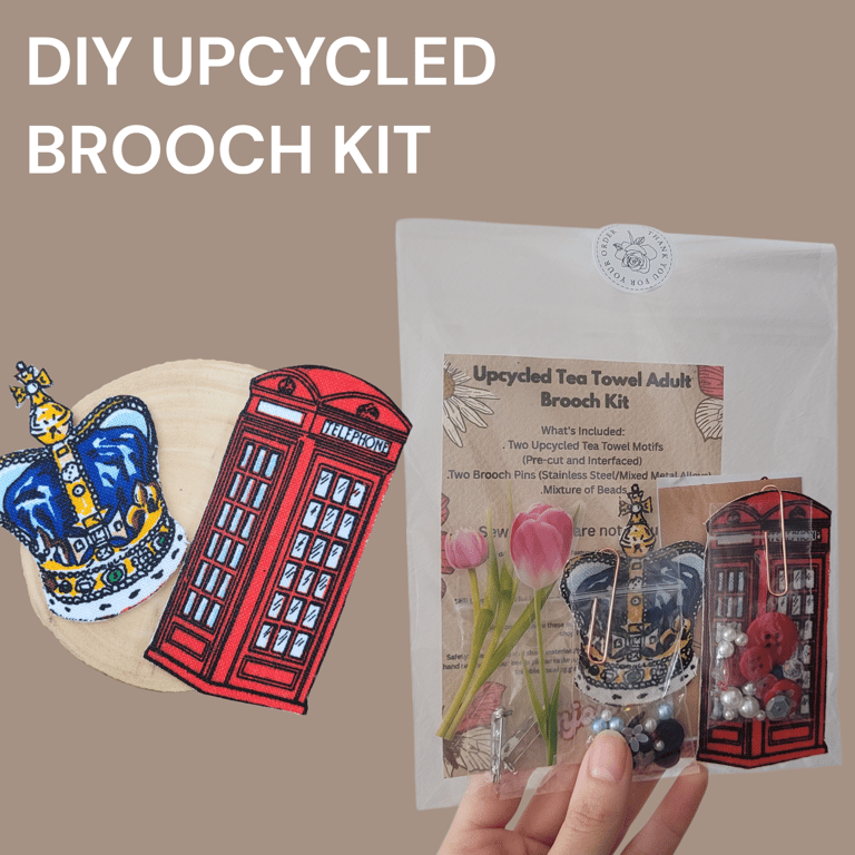DIY Upcycled London Tea Towel Adult Brooch Kit 