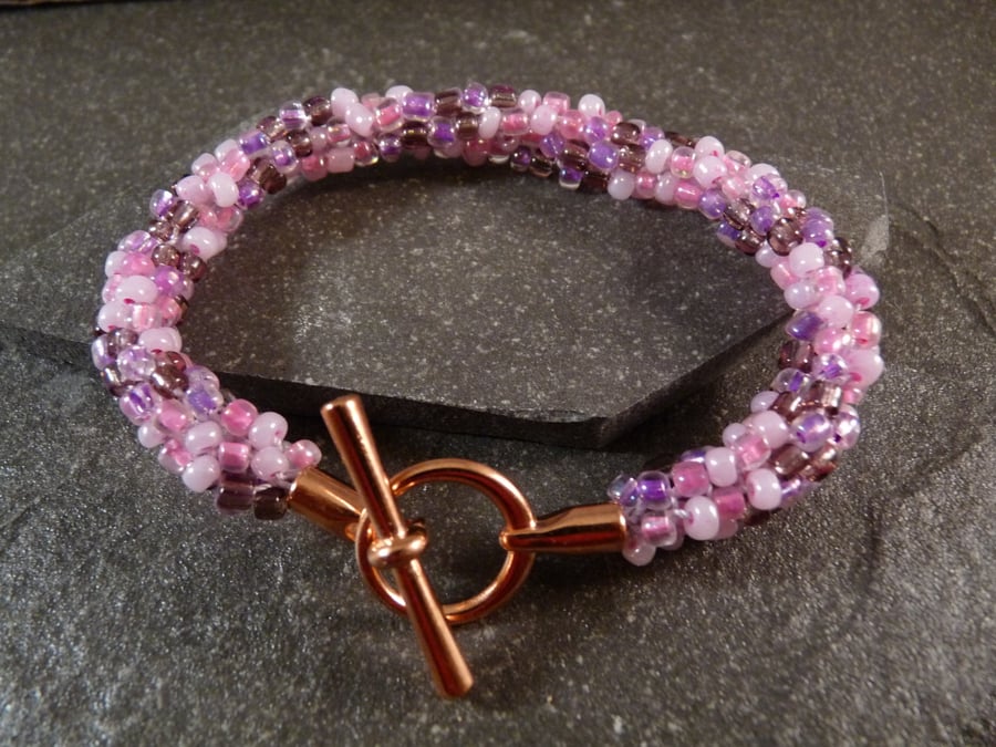 Pink & Purple Kumihimo Bracelet - Rose Gold Copper Clasp