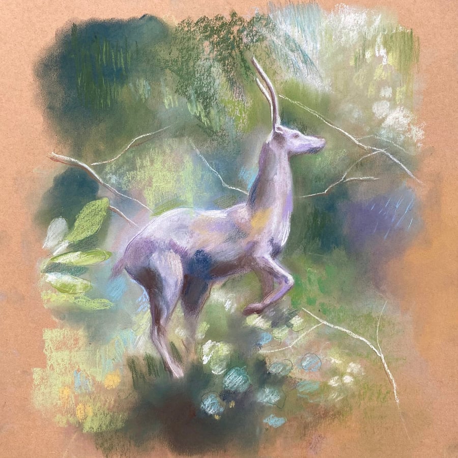 Deer in the Forest - Pastel Drawing 