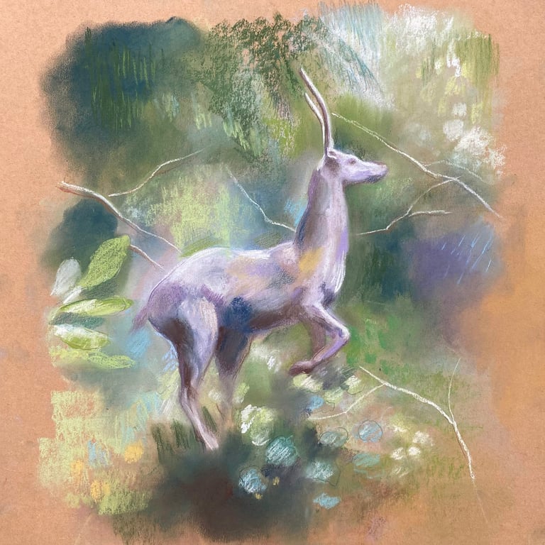 Deer in the Forest - Pastel Drawing 