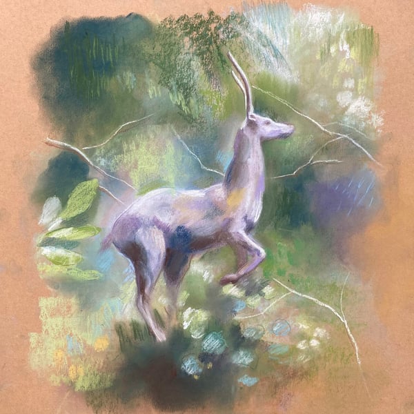 Deer in the Forest - Pastel Drawing 