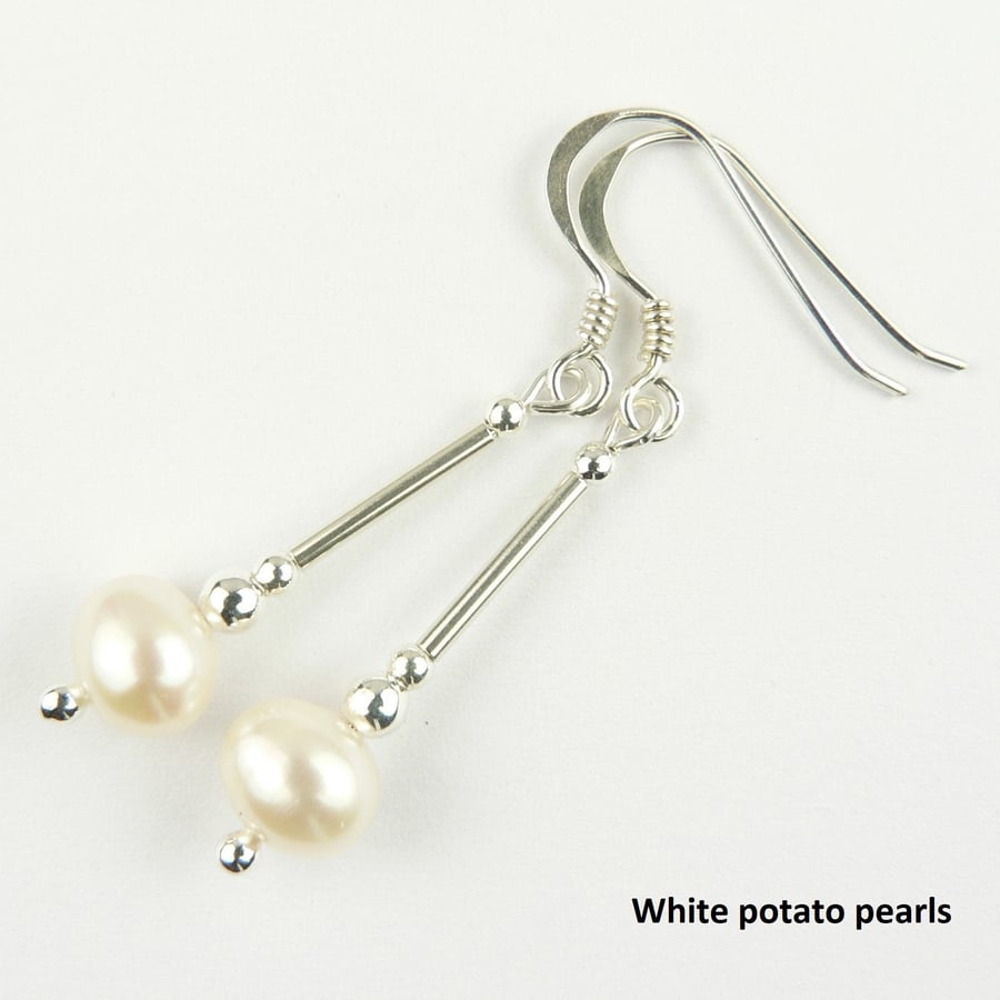 Freshwater potato pearl drop earrings, sterling silver, in a gift box