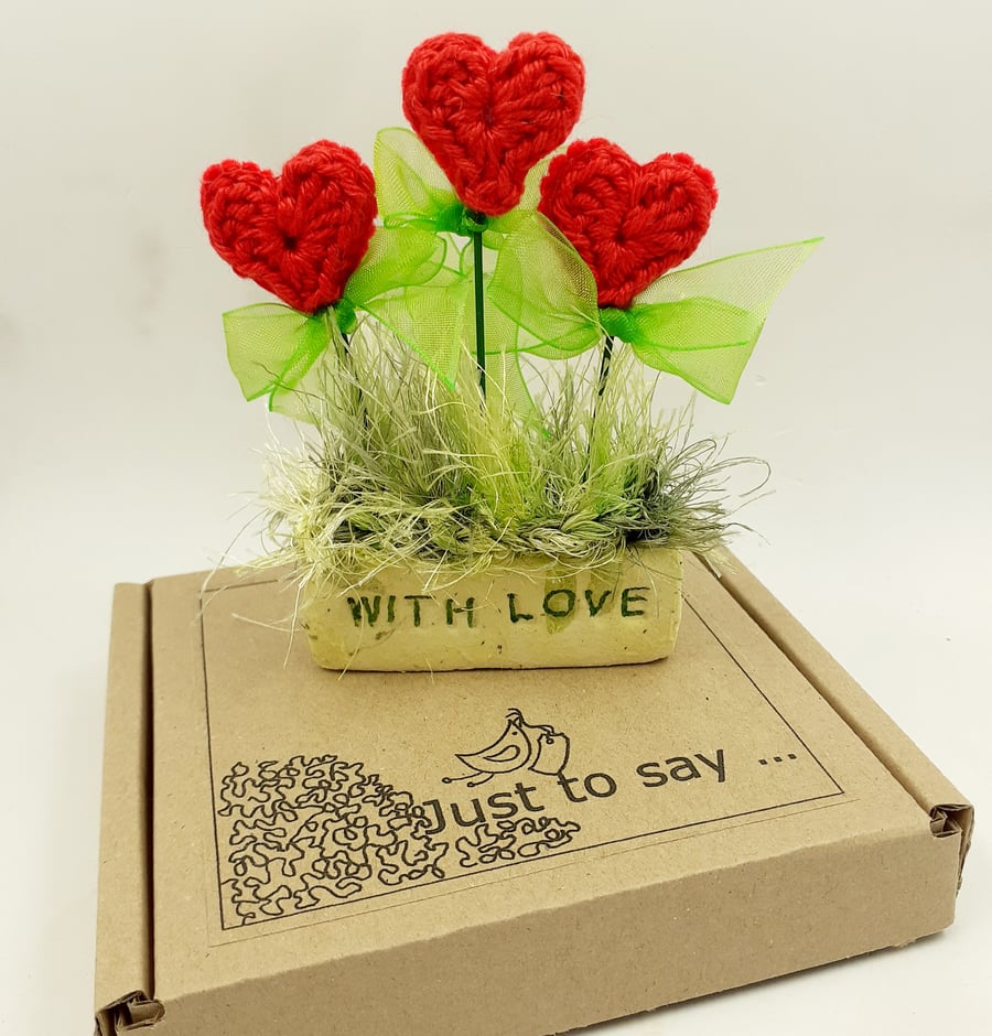 Clay and Crochet Valentine's Ornament. Alternative to a Greetings Card 