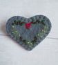 Hand Embroidered Holly & Mistletoe Wool Felt Heart Brooch, Christmas Brooch - Image 5