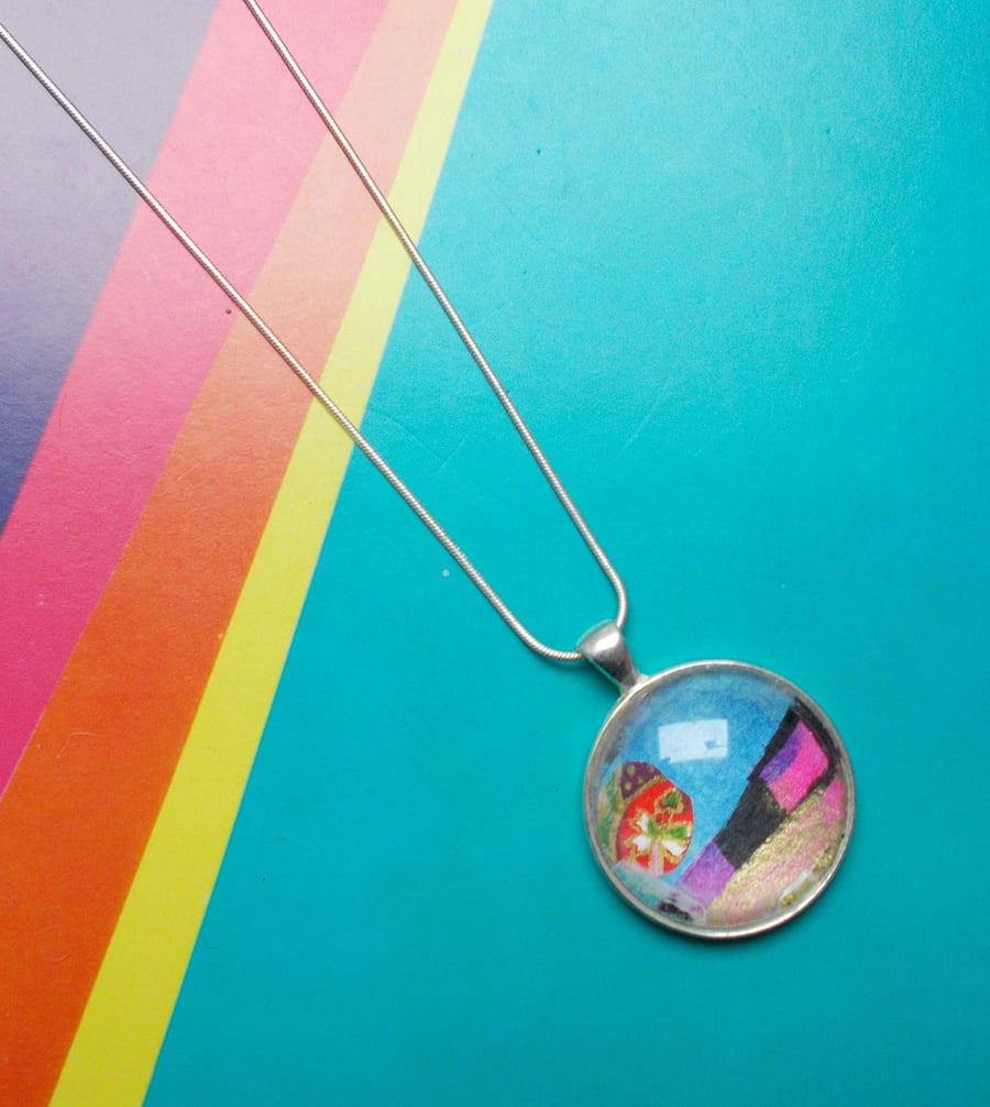 A Fragment of a Gorgeous Rich and Vivid Original Collage in a Pendant