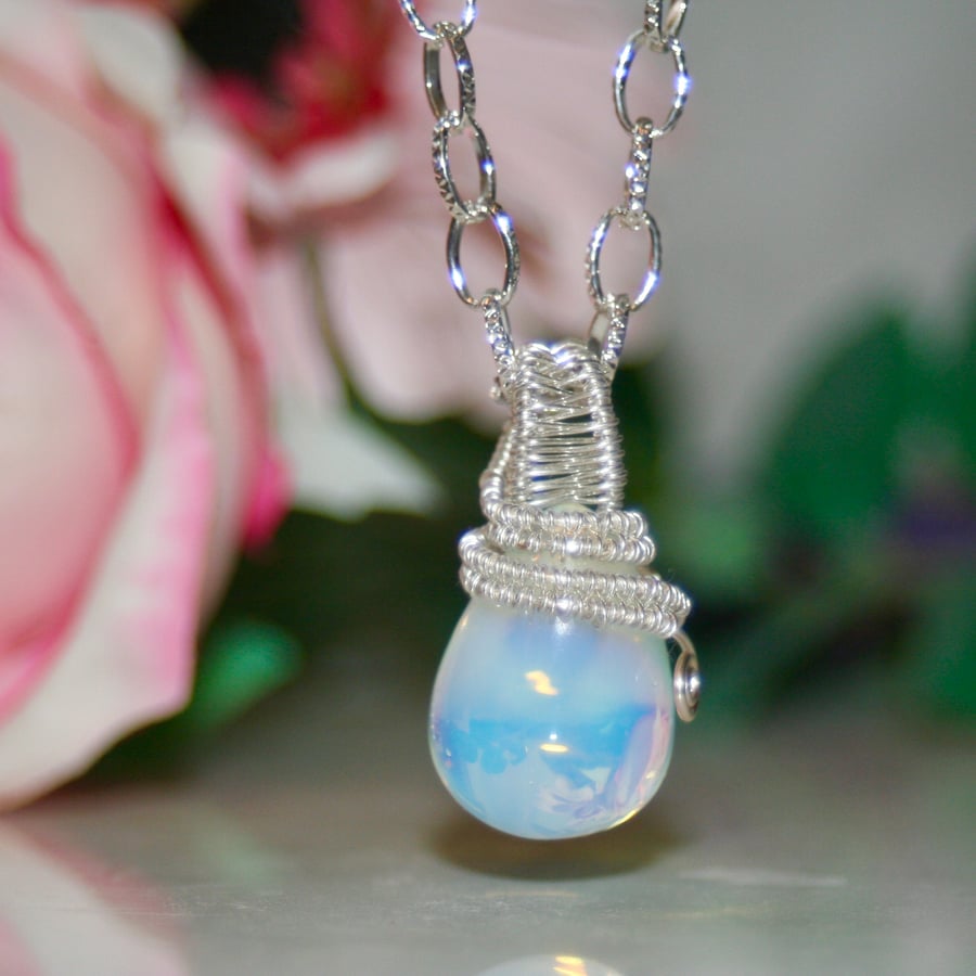 Wire wrapped opalite drop necklace