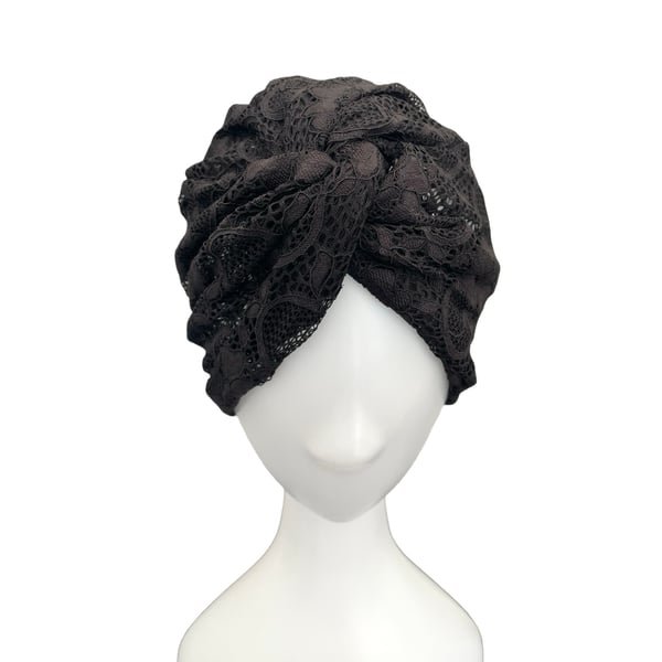 Black Lace Twisted Turban Hat Head Wrap Soft Comfy Summer Hat for Women