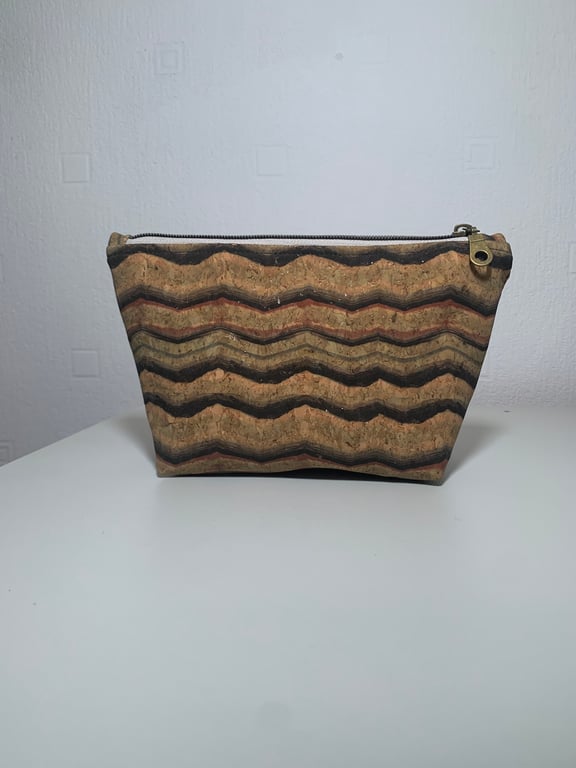 Zig-Zag Make-up Bag Handcrafted using Naturally Durable Cork Fabric