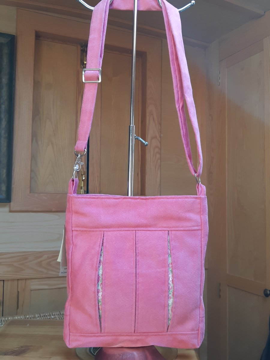 Pink faux suede box pleat bag